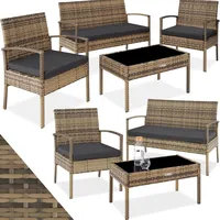 tectake® Poly Rattan Gartenmöbel wetterfest, Gartenset mit 2X Sessel, 1x Gartenbank, 1x Tisch, Outdoor Lounge Möbel Set für Garten, Terrasse und Balkon - Natur