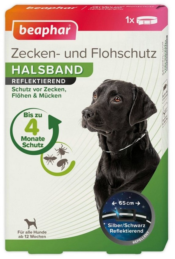 beaphar Zeckenhalsband Beaphar Zecken- und Flohschutz Halsband reflektierend für Hunde - 65 schwarz