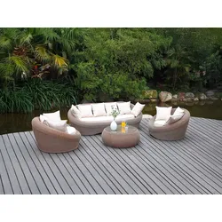 Garten-Sitzgruppe - Polyrattan: Sofa, 2 Sessel + Couchtisch -  Braun - WHITEHEAVEN von MYLIA
