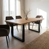 Krok Wood Esstisch Dublin aus Massivholz in Eiche mit Metallbein 180x100x75 cm - Naturbelassen