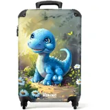 NoBoringSuitcases.com Kinderkoffer, Kinder Koffer, Koffer Kinder, Kinder Reisekoffer, Trolley Handgepäck, Kindertrolley, Kinder Koffer mit Rollen, Handgepäck 55x40x20 cm (Junger Dino - Hellblau)