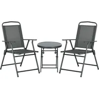 Outsunny Bistro-Set 3-teilig aus Metall Wetterfest Gartenmöbel Set mit Glastisch Gartenstühlen Outdoor Balkonmöbel Set Sitzgruppe Balkonset