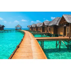 Fototapete PAPERMOON "Water Bungalows", bunt (mehrfarbig), B:4m L:2,6m, Vlies, Tapeten