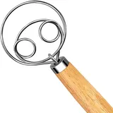 Handmixer Aus Edelstahl, Brotmixer Mit Knethaken, Sauerteigmixer, Holzgriff, Küchenhelfer, Backwerkzeug (doppelloch)