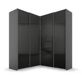 Rauch Quadra grau (graumetallic, hochglanz effektgrau), B:181cm H:229cm T:187cm, Holzwerkstoff, Schränke, Schwebetürenschrank, Eckschrank inkl. Türendämpfer und Schubladeneinsatz