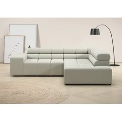 Ecksofa INOSIGN "Ancona, incl. Kopfteilverstellung + 3 Zierkissen L-Form", silber, B:249cm H:70cm T:215cm, 100% Polyester, Sofas, wahlweise motorische Sitztiefenverstellung, B/T(H: 249/215/70 cm
