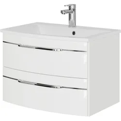Waschtisch SAPHIR "Serie 7045 Mineralmarmor-Waschtisch und Unterschrank, 71,5 cm breit", weiß (weiß hg, ch, weiß hochglanz), B:71,5cm H:50,2cm T:49,8cm, Waschtische, Waschplatz mit 2 Schubladen, Badmöbel Set mit Waschtisch