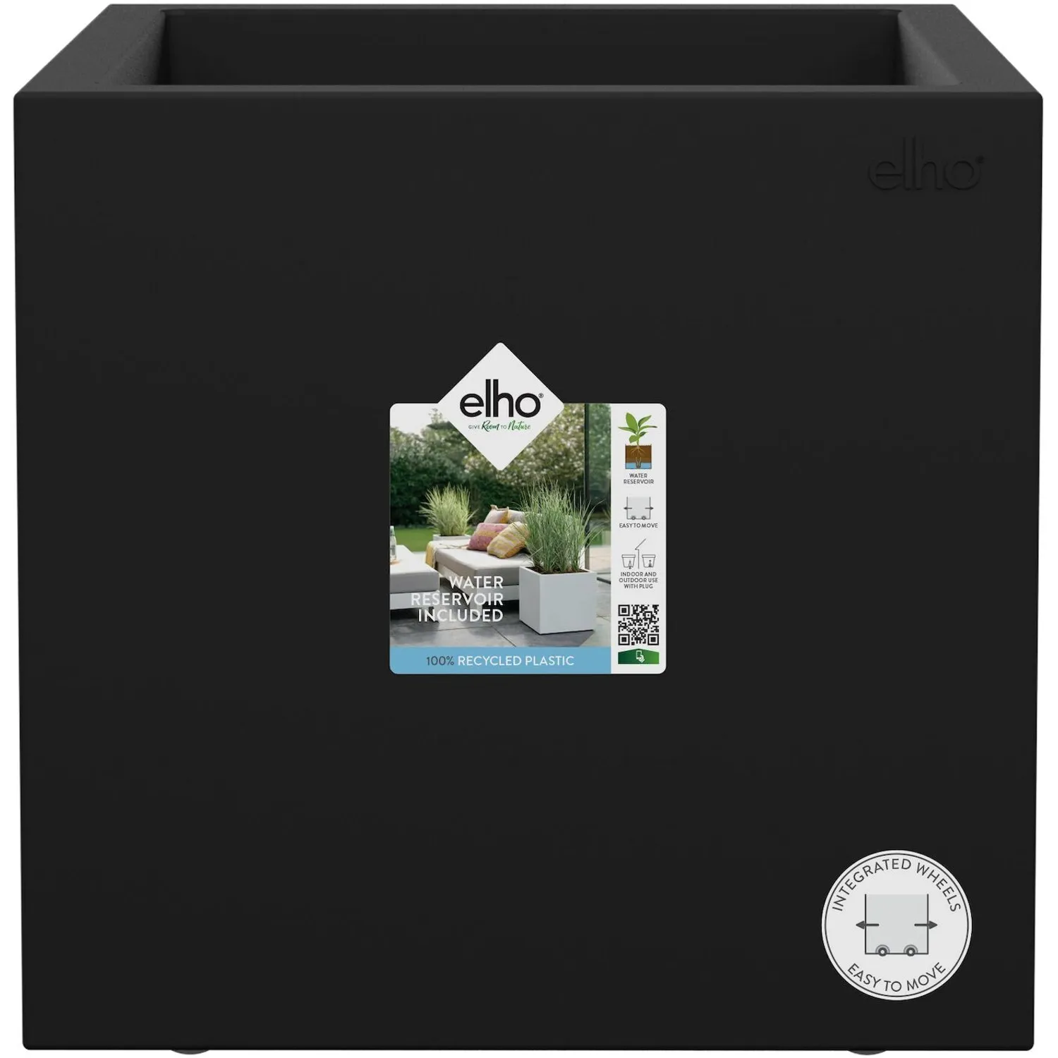 Elho Pflanztopf Vivo Next 40 cm x 40 cm x 40 cm Living Black mit Rollen