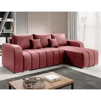 Easy4You Ecksofa Velvet L-Form – 245x86x147 cm - Schlafsofa mit Bettkasten und Schlaffunktion - Eckcouch mit Stauraum – Rechts – Stoff Monoli... - Rosa