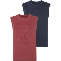 MAN'S WORLD Muscleshirt 2er-Pack, ärmellos, bedruckt, Rundhalsausschnitt, aus 100% Baumwolle, Gr. 5XL (72/74), rot-marine, , 57185402-5XL