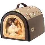 Jiupety Hundehütte Indoor, 2-in-1 Hundehaus für Drinnen, M Größe Hundehöhle Kleine Hunde für Katze und kleine Hunde, Warme Höhle Schlafnest, Braun