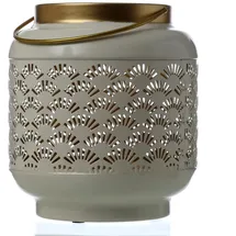 MARELIDA Windlicht Fächer Muster Metall Beige