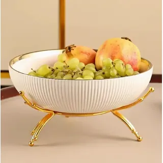 JUNYFFF Keramik Obst Etagere, Platzsparendes Obstkorb Etagere Für Die Familie, Obstschale Modern, Für Gemüse, Obst, Snacks Keramik Obstschale Mit Fuß Für Partys,Weiß