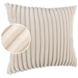 kisska Dekokissen Kissenbezug Sofakissen Pillow Plüsch Kuschelkissen Zierkissen Cord Kissen Couchkissen Kord Kissenhülle ultraweich gestreift Lilli 60x60cm ohne Füllung Elfenbein