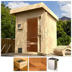 Saunahaus WEKA "Svendborg", beige (natur), Bio-Kombiofen, externe Steuerung, 9 kW, Saunen, 9-kW-Bio-Ofen mit ext. Steuerung
