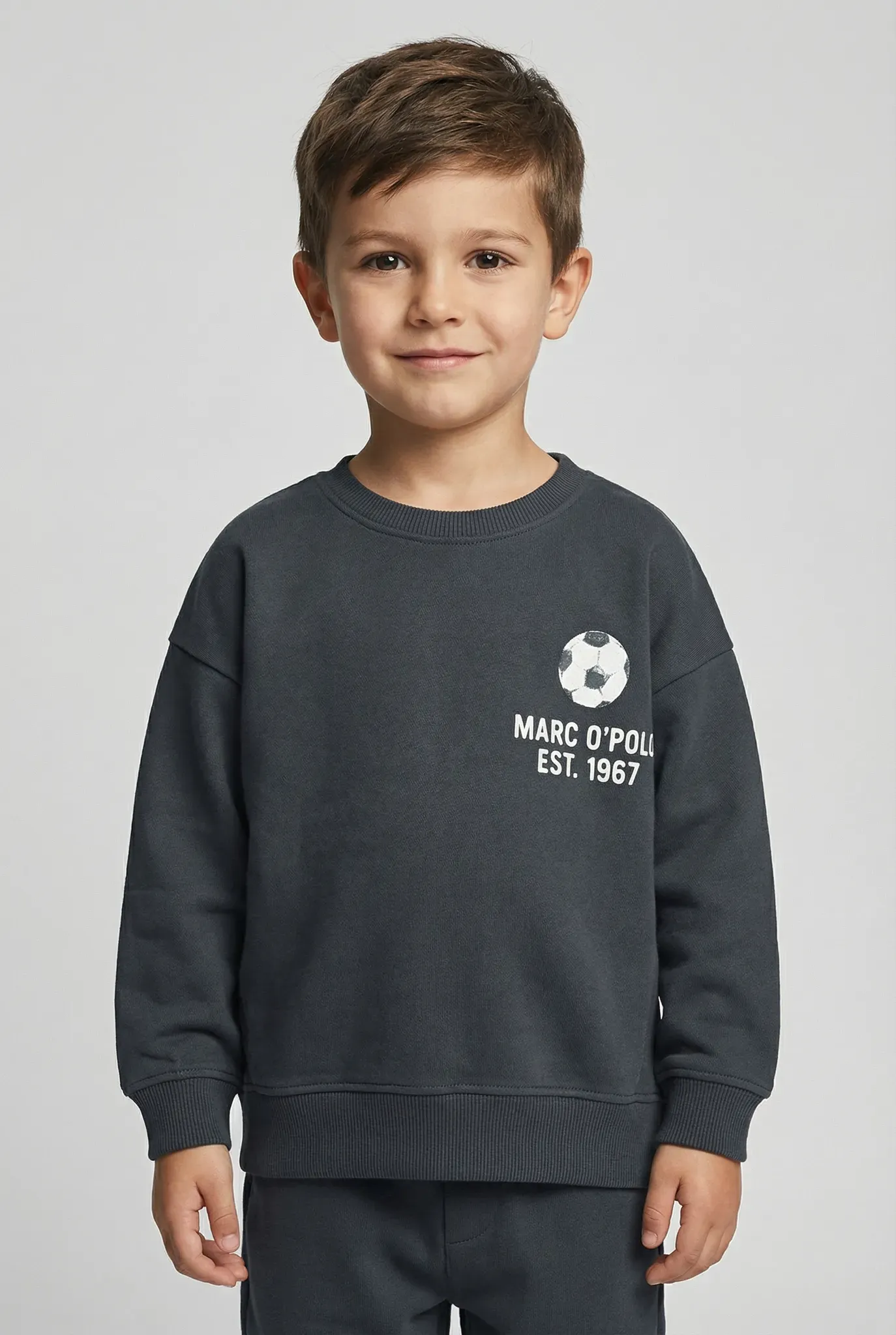 Sweatshirt MARC O'POLO, Jungen, Gr. 116/122, grau (schwarz navy), Sweatware, Obermaterial: 100% Baumwolle, normal normal, Rundhals, Rippbündchen, Sweatshirts Sweatshirt, für Jungs bis Größe 122, großer Rückenprint