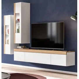 inn.furn Wohnwand Siena, (Schrankwand in weiß mit Eiche, hängend oder stehend, 270 x 190 cm), mit Push-To-Open und Soft-Close weiß