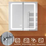 Spiegelschrank Alu mit LED Beleuchtung Spiegel Beschlagfrei Steckdose Touch 65cm