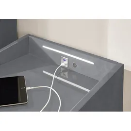 ed exciting design Nachtkonsole Moon Nachttisch Boxspringbett, Hermes Grey - Funktionaler Nachtschrank mit LED-Beleuchtung und USB-Anschluss (B/H/T)