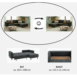 TRENDMANUFAKTUR Ecksofa TRENDMANUFAKTUR "Watkins Couch wahlweise mit Schlaffunktion und Bettkasten,auch in Cord", grau (dunkelgrau), B:232cm H:81cm T:161cm, 92% Polyester, 8% Polyamide, Sofas, Ecksofa, Recamiere beidseitig montierbar, OTTOs Choice, Breite 232 cm