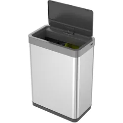 Proregal Sensor-Abfallbehälter aus mattem Edelstahl | 20+20 Liter, HxBxT 64,8x47x28cm | zwei Kunststoff-Inneneimer | Automatische Öffnung/Schließung | Silber
