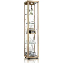 K-Möbel Glasvitrine in Buche (176x37x33 cm) mit 4 höhenverstellbaren Glasböden, Spiegel, LED - Modellauto Vitrine Buche - Vitrinenschrank Buche