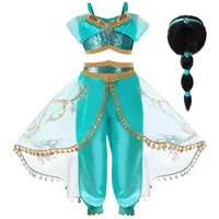 Hamanasu Prinzessin Jasmin Kostüm für Mädchen, Prinzessinnenverkleidung, ausgefallene Geburtstagsparty, Rollenspiel-Outfits (Haarperücke, 5–6 Jahre/130)