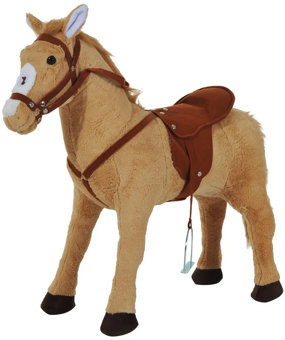 Reitpferd Spielpferd Plüschpferd Spielpferd für Kinder Stehpferd mit Sound Beige 85 x 28 x 60 cm