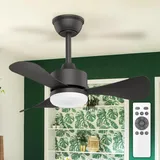 Mefine Deckenventilator mit Beleuchtung und Fernbedienung, 71 cm Deckenventilator Leise mit Licht, LED Deckenventilator Klein mit Umkehrbaren DC Motor und Timer für Terrasse Schlafzimmer Kinderzimmer