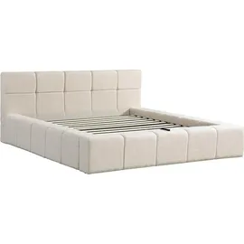Home Deluxe LED Bett aus Teddy-Stoff inkl. Stauraum – Beige, 160 x 200 cm | Polsterbett mit Beleuchtung & Matratze für modernen Schlafkomfort - Beige