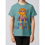 wat? APPAREL T-Shirt Löwe Superschwester in Teal Monstera | Gr.: 122/128