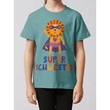 wat? APPAREL T-Shirt Löwe Superschwester in Teal Monstera | Gr.: 122/128
