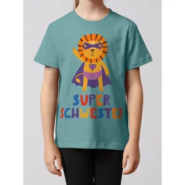 wat? APPAREL T-Shirt Löwe Superschwester in Teal Monstera | Gr.: 122/128