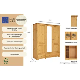 Home Affaire »Hugo« 3 Breiten: 106/200/245 cm H/T ca. 190/58 cm, aus massiver Kiefer im Landhausstil, mit Spiegel
