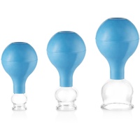 PULOX Schröpfglas aus Echtglas 3er-Set inkl. Saugball 25 mm, 32 mm & 40 mm, Blau
