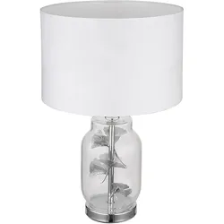 Tischleuchte Tischlampe Beistelllampe Lampe Nachttischlampe Glas Textil Chrom
