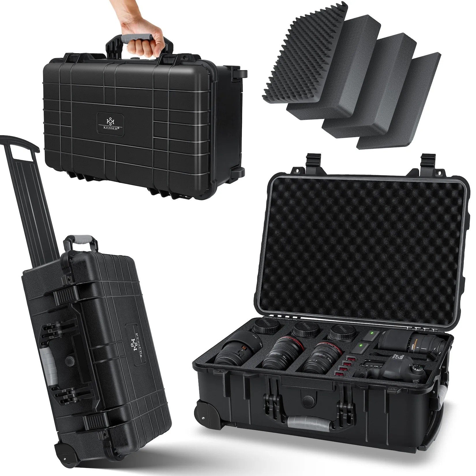KESSER® Transportkoffer Fotokoffer Werkzeugkoffer mit Schaumstoff, Hartschalen-Kamerakoffer Universalkoffer mit Rollen Teleskopgriff, Wasserdicht Outdoor Trolley, Wetterfest, Stoßfest