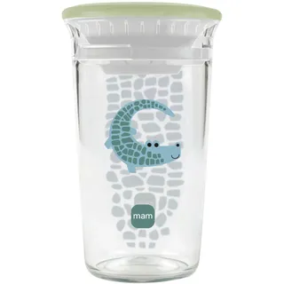 MAM Easy to Drink Cup | 360° Trinklernbecher ab 8+ Mon | Auslaufsicherer Silikoneinsatz mit Ventil | BPA- & BPS-frei | leicht zu reinigen | Baby & Kinder Trinkbecher mit Glasoptik | 290 ml | Krokodil