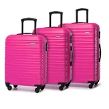 WITTCHEN Reisekoffer 3er Koffer-Set Rollkoffer Trolley Handgepäck Reisekofferset Gepäckset Hartschale aus ABS mit 4 Spinner-Rollen Zahlenschloss Teleskopgriff Groove Line rosa