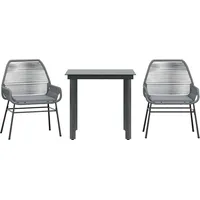 VidaXL 3-tlg. Garten-Essgruppe mit Kissen Grau Poly Rattan Glas
