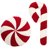 Weihnachtskissen Candy Cane Kissen | Dekokissen Zierkissen Weihnachten | Rundes Wurfkissen | 3D Weihnachtskissen In Zuckerstangenform | Rotes Spiral Lollipop Kissen | Bonbon Pfefferminz Wurfskissen