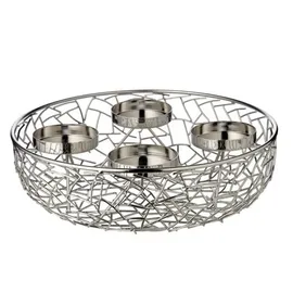 Edzard Adventskranz Milano, Edelstahl vernickelt, silberfarben, Durchmesser 34 cm, für Stumpenkerzen ø 8 cm,