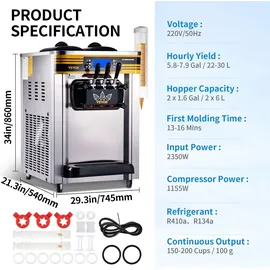 Vevor Kommerzielle Softeismaschine 2350 W 22-30 L/Std.Softeismaschine Desktop, 3 Geschmack mit LCD-Display Eiscrememaschine Speiseeismaschine