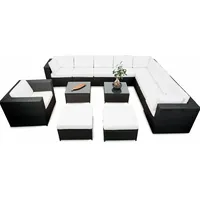 erweiterbares 38tlg. XXXL Gartenmöbel Lounge Set Polyrattan - schwarz - Garnitur Lounge Gartenmöbel Sitzgruppe XXXL - inkl. Lounge Ecke + Sessel + Hocker + Tisch + Kissen