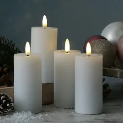 LED Kerzenset LINA Rustik Optik für Adventskranz D: 5cm Timer weiß 4St