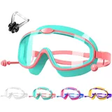 HINATAA Schwimmbrille Kinder,Antibeschlag Schwimmbrillen mit Nasenklammer,Swimming Goggles mit Integriertem Ohrstöpsel,Taucherbrille für Jungen Mädchen 3-8 Jahren, UV-Schutz,Kein Leck (Grün)