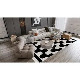 mazovia Teppich Zweiseitiger Schwarz-weiß Modern Abstrakt, Geometrisch - Wohnzimmer, Schlafzimmer, Esszimmer, Büro - Kurzflor Rechteckig, Oeko-Tex® Zertifikat Weich - 120 x 170 cm,