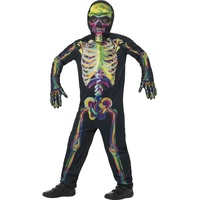 Smiffys Im Dunkeln leuchtendes Skelett-Kostüm, Mehrfarbig, mit Overall, Maske & Handschuhen