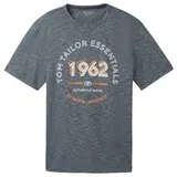 TOM TAILOR Herren T-Shirt mit Logo-Print, navy grey mint finestripe, L