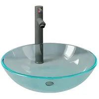 VidaXL Waschbecken mit Wasserhahn und Ablaufgarnitur aus gehärtetem Klarglas